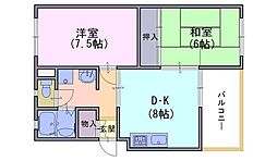 アルカサール幸 2DKの間取図画像