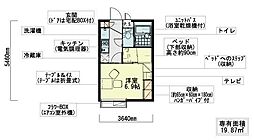 レオパレスシェルクール2 1Kの間取図画像
