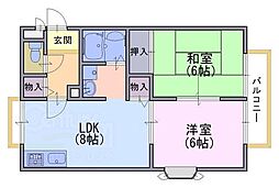 ウィンディアコリーヌA棟 2DKの間取図画像