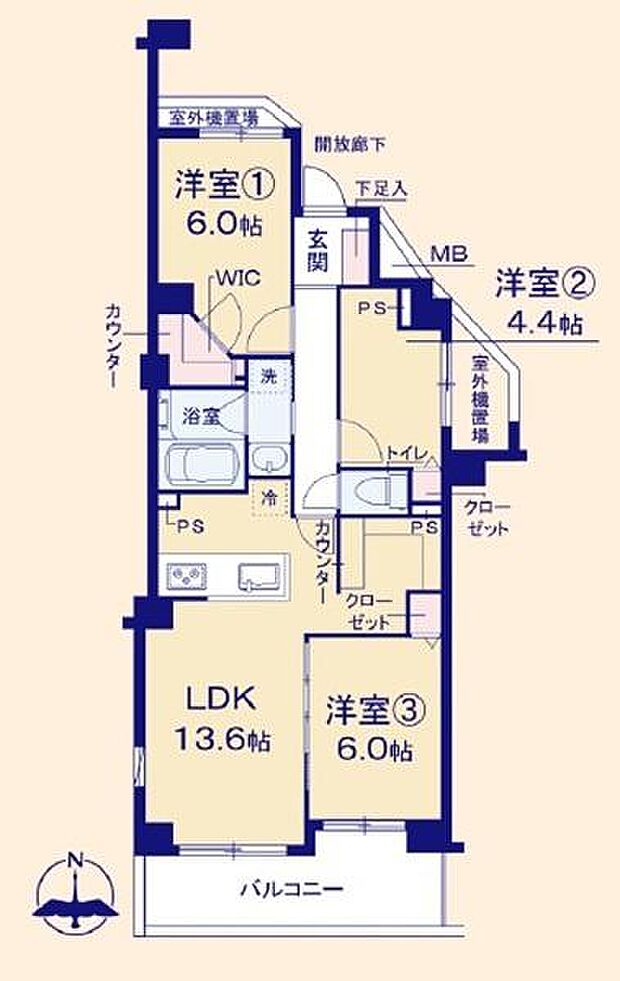 横浜和田町パーク・ホームズ(3LDK) 3階の間取り