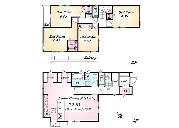■キッチンパントリー・シューズインクローク・ウォークインクロゼットを備えたLDK20帖の4LDK大型間取り。