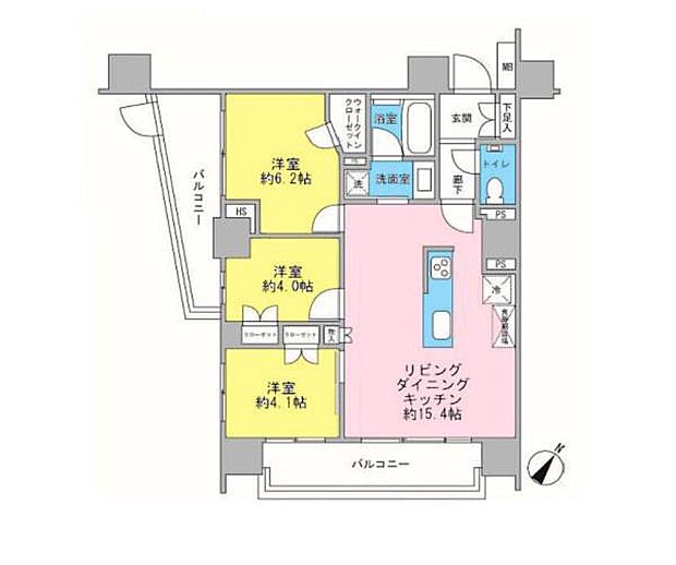 オープンレジデンシア横浜(3LDK) 2階の間取り