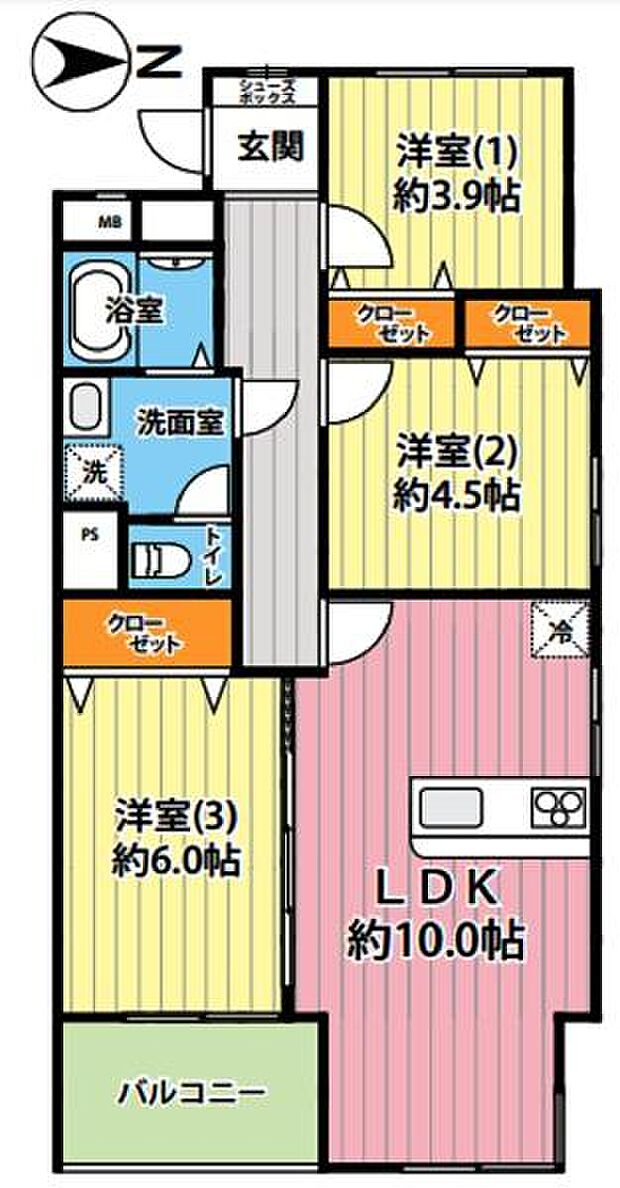東寺尾マンション(3LDK) 2階の間取り