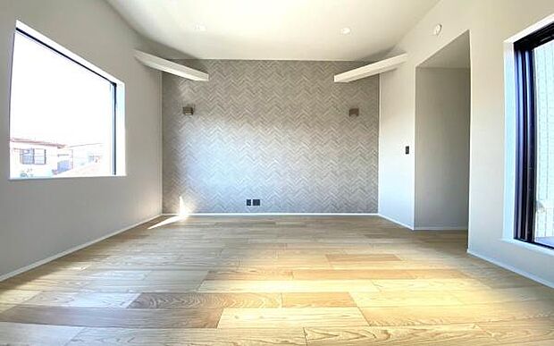 《リビング》　■大画面ＴＶも余裕、インテリアプランが考えやすいワイドなリビング。家族がしぜんに集まる広さ、お子様が思わず走り出す大空間。