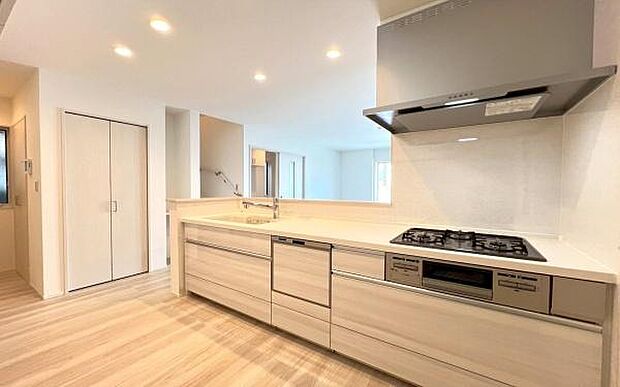 《システムキッチン》　■大型冷蔵庫や食器棚を置いても余裕なスペース。それぞれが、おいしい一品を調理しても窮屈なことは有りません。作るだけではなくて、作った後も片づけが簡単な大きなシステムキッチンです。