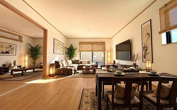 《リビングダイニング》　■本画像は家具や小物の配置をCGで作成しており、実際に現地に家具や小物は置かれておりません。また、価格に家具や小物は含まれておりません。