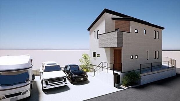 《完成予想図》 ■機能性とデザイン性を兼ねそろえた理想の住まい。美しい外観やくつろぎの室内空間にふさわしい素材・形・色彩、上質感に満ちております。(イメージパースは実際と異なる場合があります)