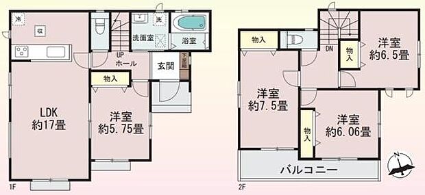 《間取り》■リビング中心の新生活。光を取り入れる開放的な設計で居心地の良い時間を演出します。南向きのLDKは17帖の快適空間。