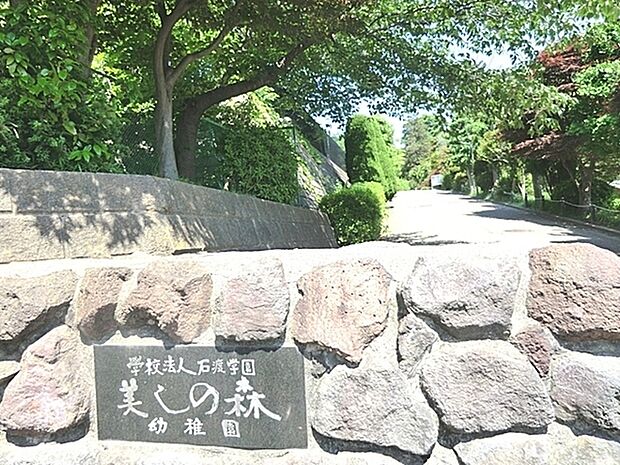美しの森幼稚園まで876m、子どもが自然に触れて、体を使って遊ぶ環境として約3000坪の敷地が用意されています。竹林、畑、ツリーハウスがあります。