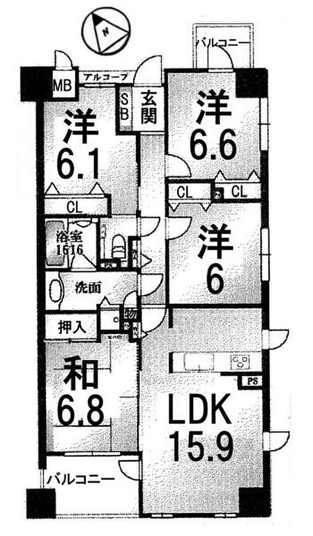 伽羅コート草津壱番館(4LDK) 11階の間取り