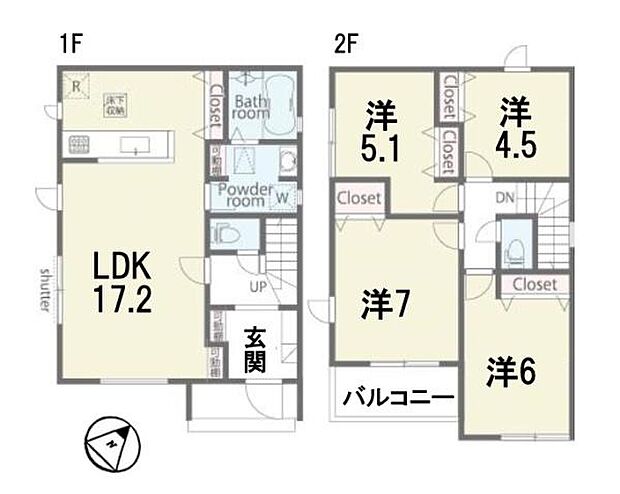 家族が自然と集まる17.2帖LDK。4つの洋室で在宅ワークや趣味部屋にも対応できる4LDK
