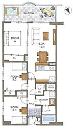 ヴィオス北大路 3LDKの間取図画像