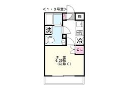 ミモザ 4階1Kの間取り