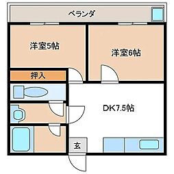 共立マンション 2DKの間取図画像