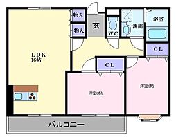 田中マンション 2LDKの間取図画像