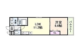 カーサ綾園 1階1LDKの間取り