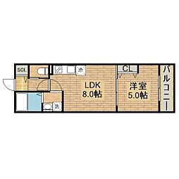 REVITA鳳北町3丁 1階1LDKの間取り