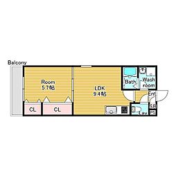 ジーメゾン高石千代田 3階1LDKの間取り