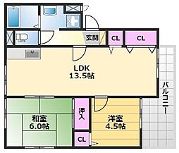 サファージュ高石B 2LDKの間取図画像