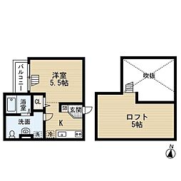 クラウド鳳 1Kの間取図画像