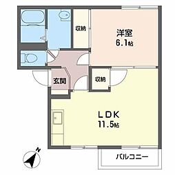 ハイツ花恵 1LDKの間取図画像