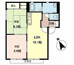 アミ緑町B 2LDKの間取図画像