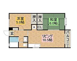 ハイツコスモ 2LDKの間取図画像