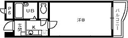 エスティコート 1Kの間取図画像