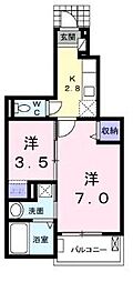 グランソレイユ南 1Kの間取図画像