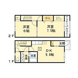 グレイス加茂A棟 2LDKの間取図画像