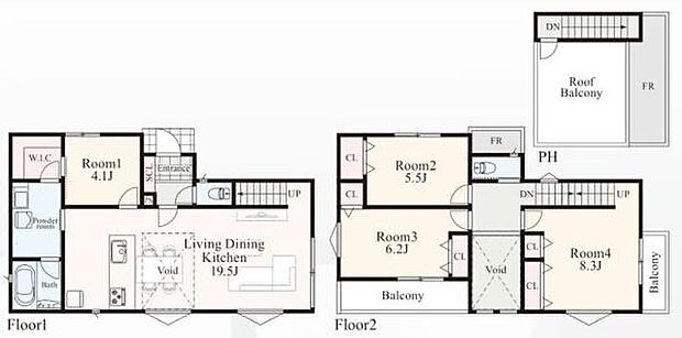 《間取り》ルーフバルコニー付新築■リビング中心の新生活。光を取り入れる開放的な設計で居心地の良い時間を演出します。