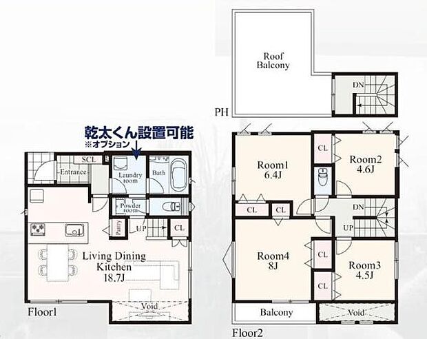 ルーフバルコニー付き。リビング中心の新生活。光を取り入れる開放的な設計で居心地の良い時間を演出します。