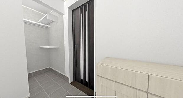 シンプル且つモダンなエントランスホール。ゆとりを感じさせてくれる上質で明るい空間。玄関横には大きなシューズクローゼットがあります。