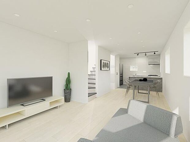 《リビング 完成予想図》 ■開放的で広いリビング。のびのびとくつろげるリビングは、家族のコミュニケーションの場として、みんなが集まる場所に。