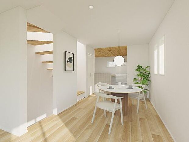 《リビング 完成予想図》 ■開放的で広いリビング。のびのびとくつろげるリビングは、家族のコミュニケーションの場として、みんなが集まる場所に。