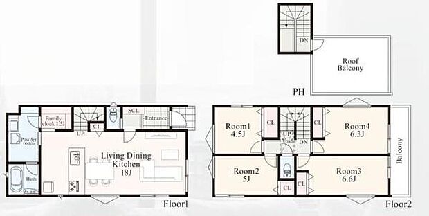 《間取り》ルーフバルコニー付新築■リビング中心の新生活。光を取り入れる開放的な設計で居心地の良い時間を演出します。
