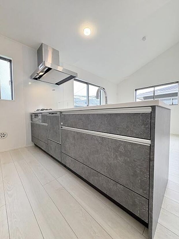 《システムキッチン》 ■家族が集う楽しく親子の会話も弾むキッチン。明るく清潔で使い勝手のいいキッチンには、いつも家族の笑顔があふれています。