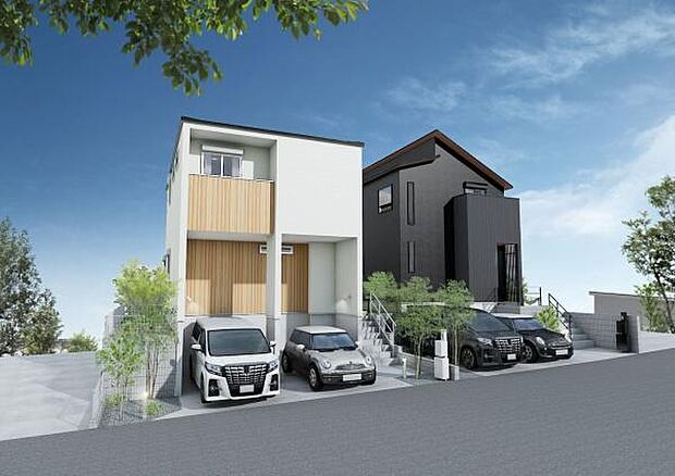 《完成予想図》 ■機能性とデザイン性を兼ねそろえた理想の住まい。美しい外観やくつろぎの室内空間にふさわしい素材・形・色彩、上質感に満ちております。(イメージパースは実際と異なる場合があります)