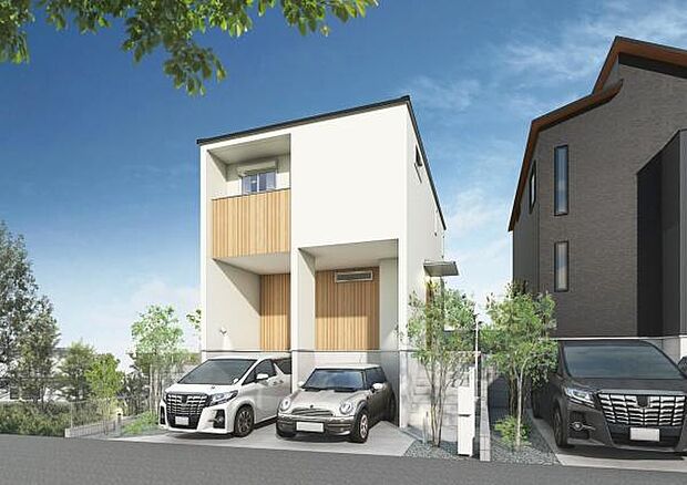 《完成予想図 外観パース》　■スタイリッシュかつ重厚感のある洗練された外観！ホワイトをベースに仕上げ上品さを際立たせています。（イメージパースは実際と異なる場合があります）