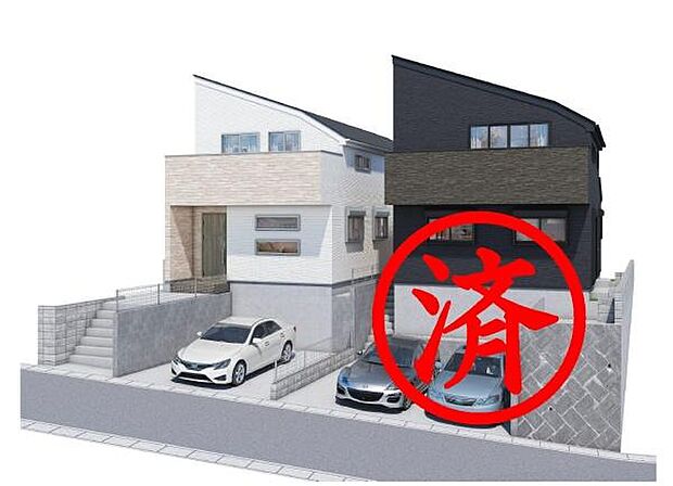 《完成予想図》　■機能性とデザイン性を兼ねそろえた理想の住まい。美しい外観やくつろぎの室内空間にふさわしい素材・形・色彩、上質感に満ちております。（イメージパースは実際と異なる場合があります）