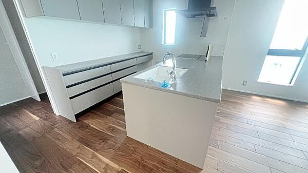《システムキッチン・レンジフード》　■カフェのようなレンジフード。スリムタイプで、キッチンをモダンに演出します。