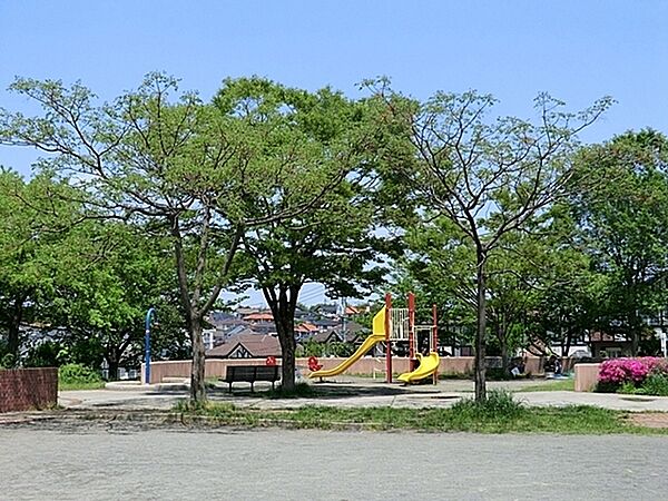 みすずが丘公園まで1450m、中央の円形の広場が特徴のきれいな公園です。センダンやネムノキなど他の公園にはあまりないめずらしい木が見られます。