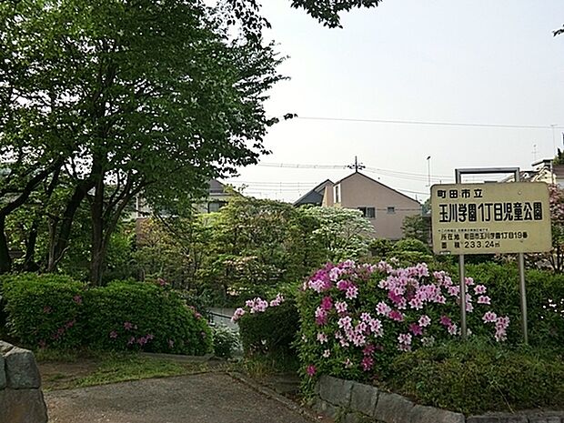 玉川学園1丁目児童公園まで679m、東玉川学園のメインストリート沿いにある公園です。カラフルな滑り台や回転遊具が目立ちます。スプリング遊具はウサギが2種類。