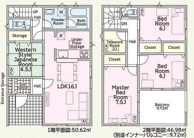 テレワークルームも付いた4LDKの間取。