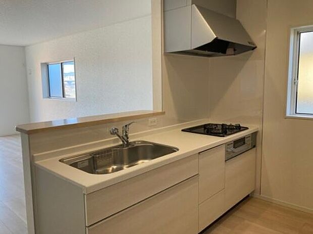 リビングを見渡せるカウンターキッチン。