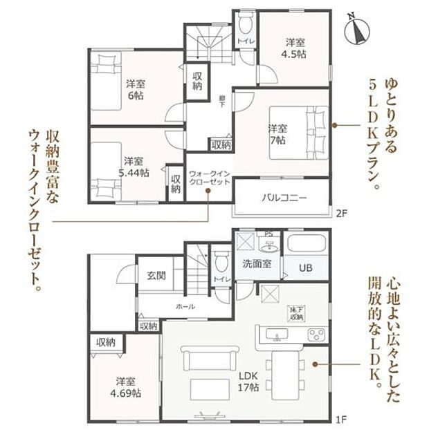 1号棟の間取図はこんな感じになっています