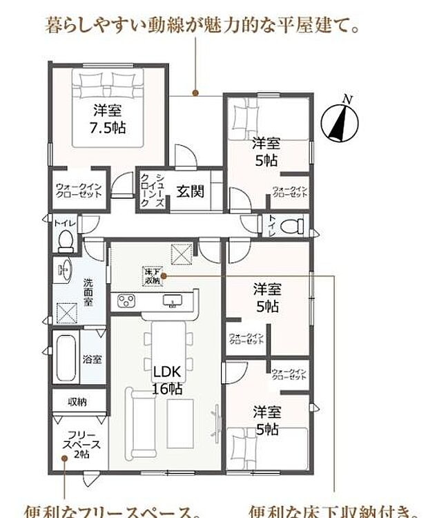 人気の平屋建てで4lＬＤＫの間取りです。