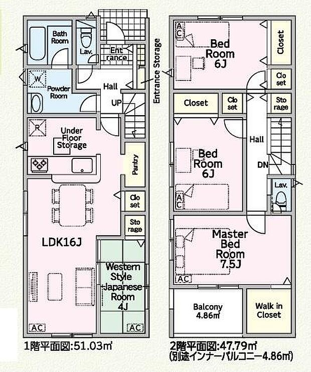 ファミリー層にピッタリな4LDKの間取。