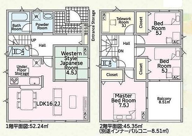 テレワークルームの付いた4LDKの間取。