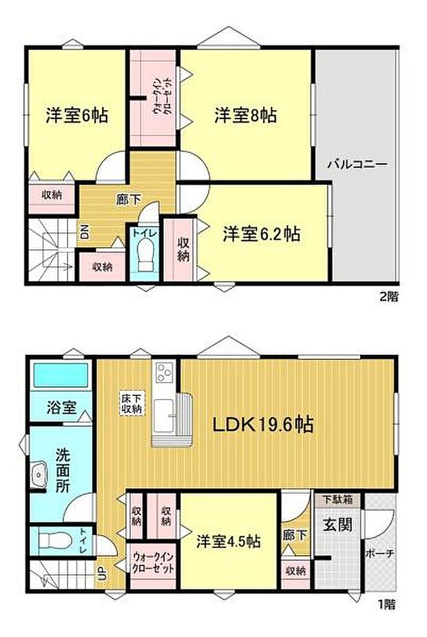 2階は全居室6帖以上の4LDKの間取り。